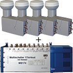 Multischalter DMS 17/4 mit Netzteil und 4x Quattro LNB