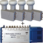 Multischalter DMS 17/8 mit Netzteil und 4x Quattro LNB