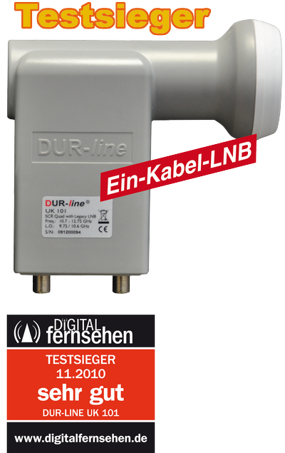 DUR-line Unicable LNB für 4 Teilnehmer in einer Leitung + 1 x zusätzlichen Legacy Ausgang. Testsieger Sehr gut DUR-line Unicable LNB für 4 Teilnehmer in einer Leitung + 1 x zusätzlichen Legacy Ausgang. Testsieger Sehr gut